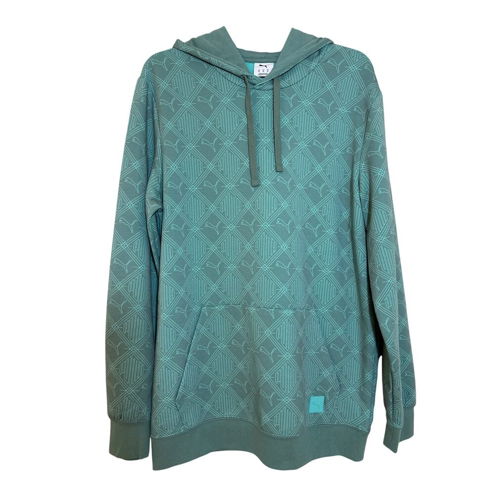 Puma Medium Green Moon Logo Mania AOP Drawstring Hoodie Rubber Logo Kangaroo Pkt